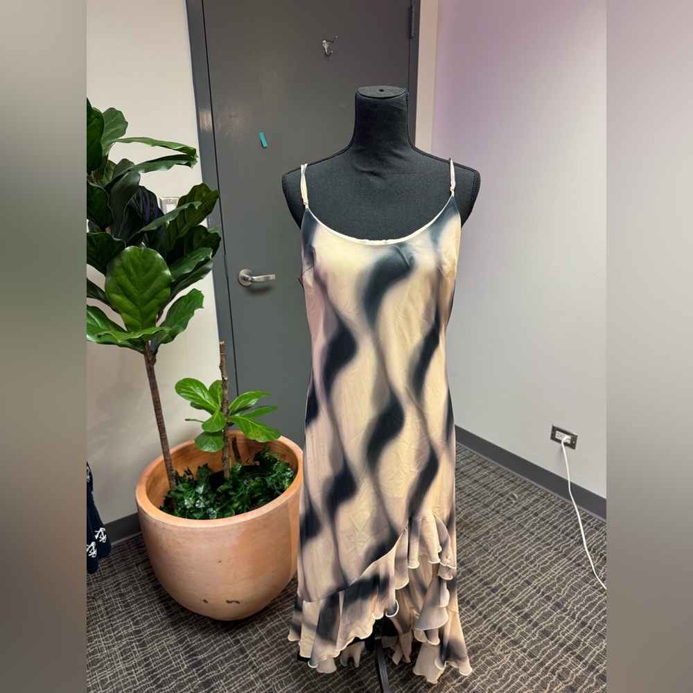 Asymmetrical Navy and Cream Dress